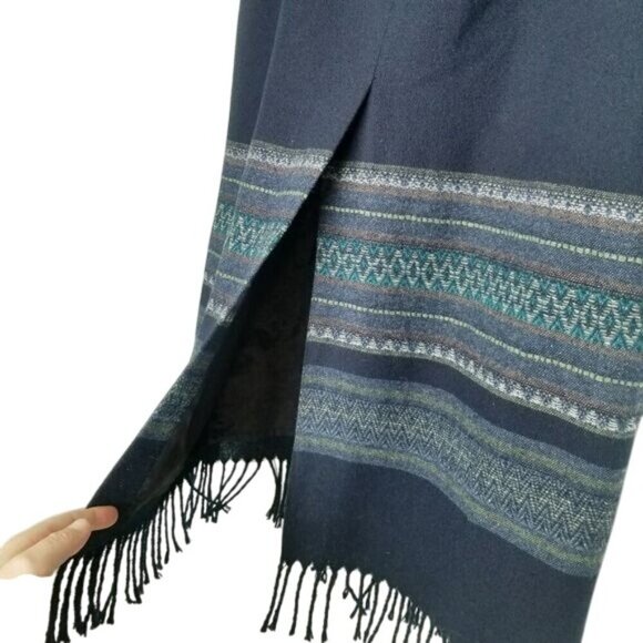 Woven Maxi Skirt With Fringe Hem & Ethnic Pattern Design Size 10 Polyester & Woo - Picture 3 of 9